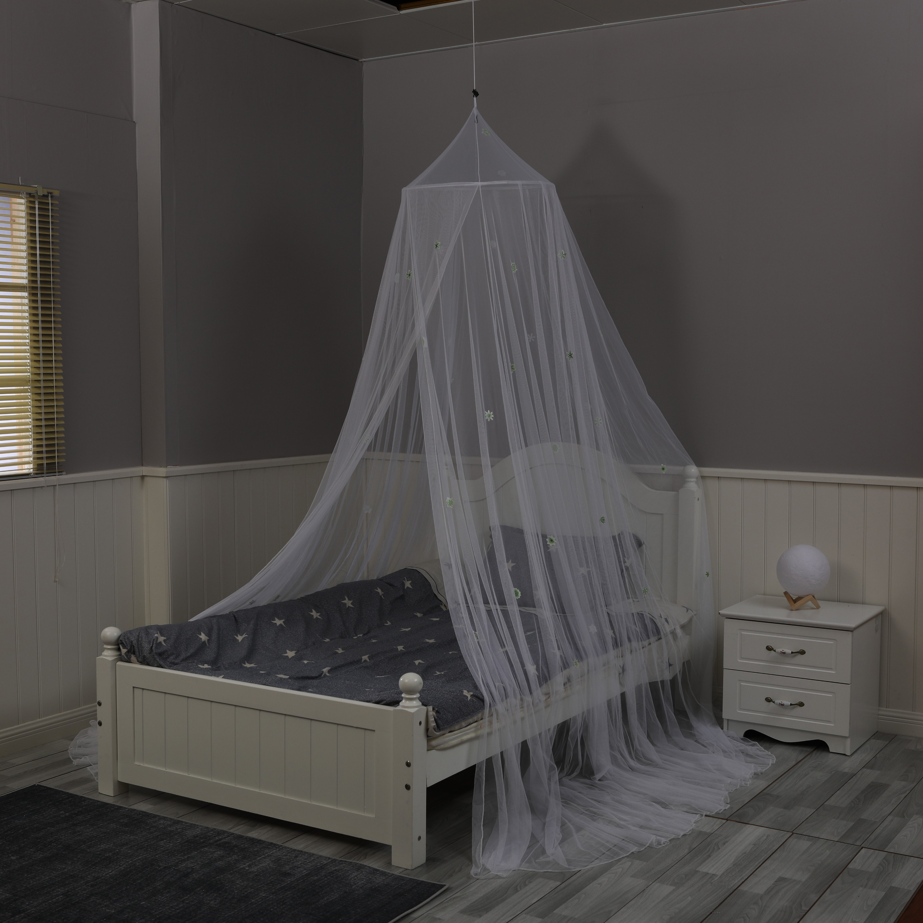 2020 populares niños dormitorio cama dosel luminoso copo de nieve decoración mosquiteras