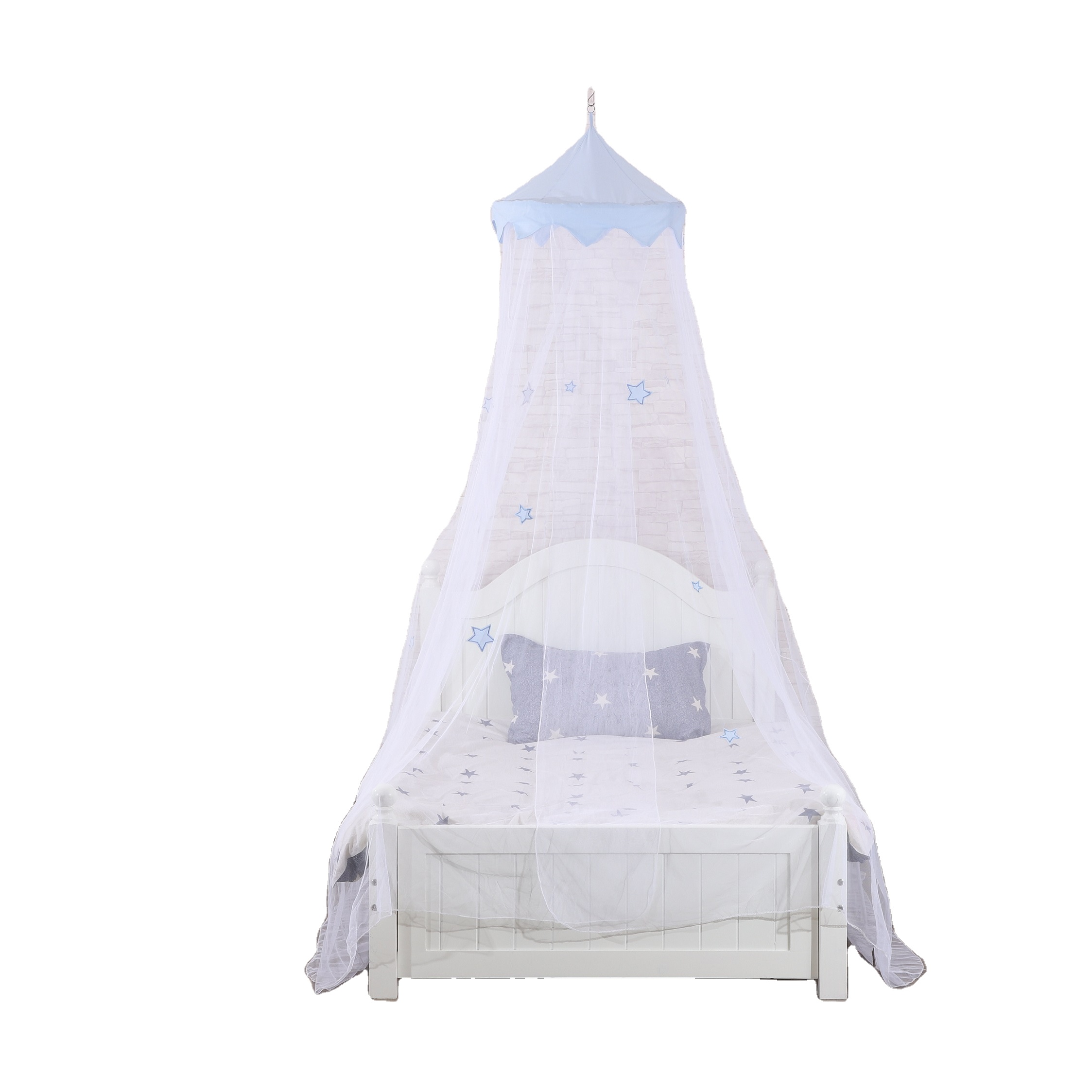 Nuevo estilo, fabricante de China, hecho con parche de estrella azul, malla de cama de malla de poliéster 100% para niños, mosquitera colgante para bebés