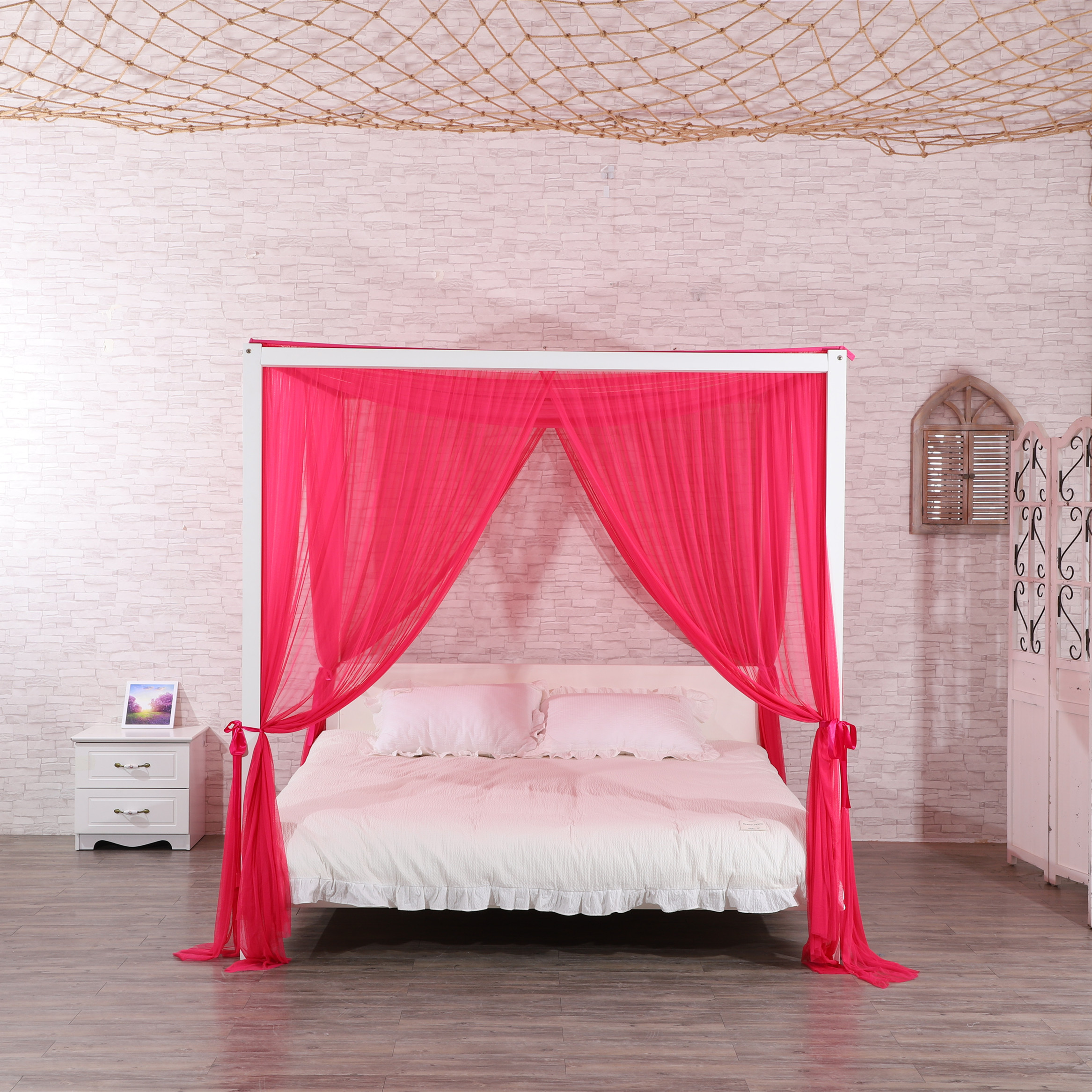 Cortina de malla de múltiples puertas roja rosa, mosquitera cuadrada romántica simple, 1.5m1.8m2.0m, cama grande, mosquitera para adultos