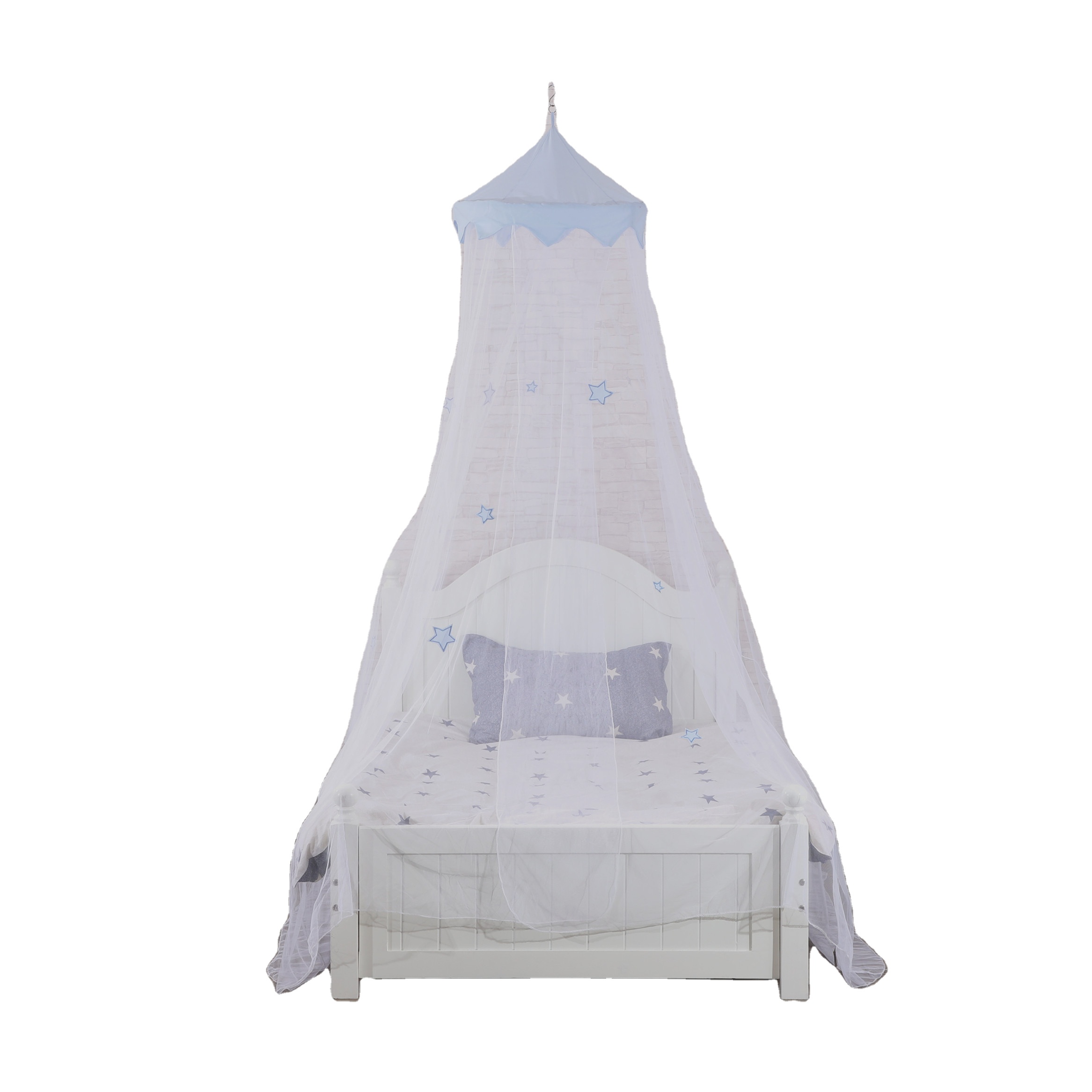 Nuevo estilo, fabricante de China, hecho con parche de estrella azul, malla de cama de malla de poliéster 100% para niños, mosquitera colgante para bebés