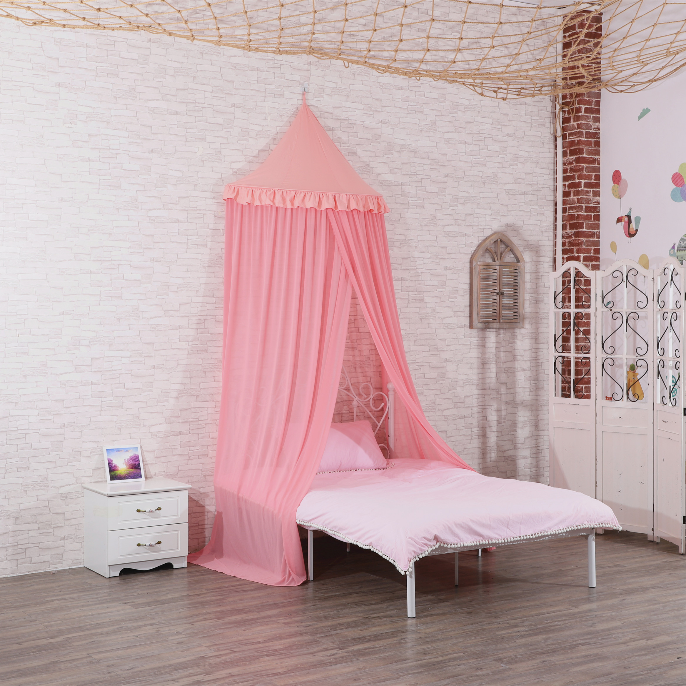 Tienda de paraguas de algodón colgante rosa de jardín interior de alta calidad, tienda de mosquitera de juego de Castillo bonito de princesa favorita para niña
