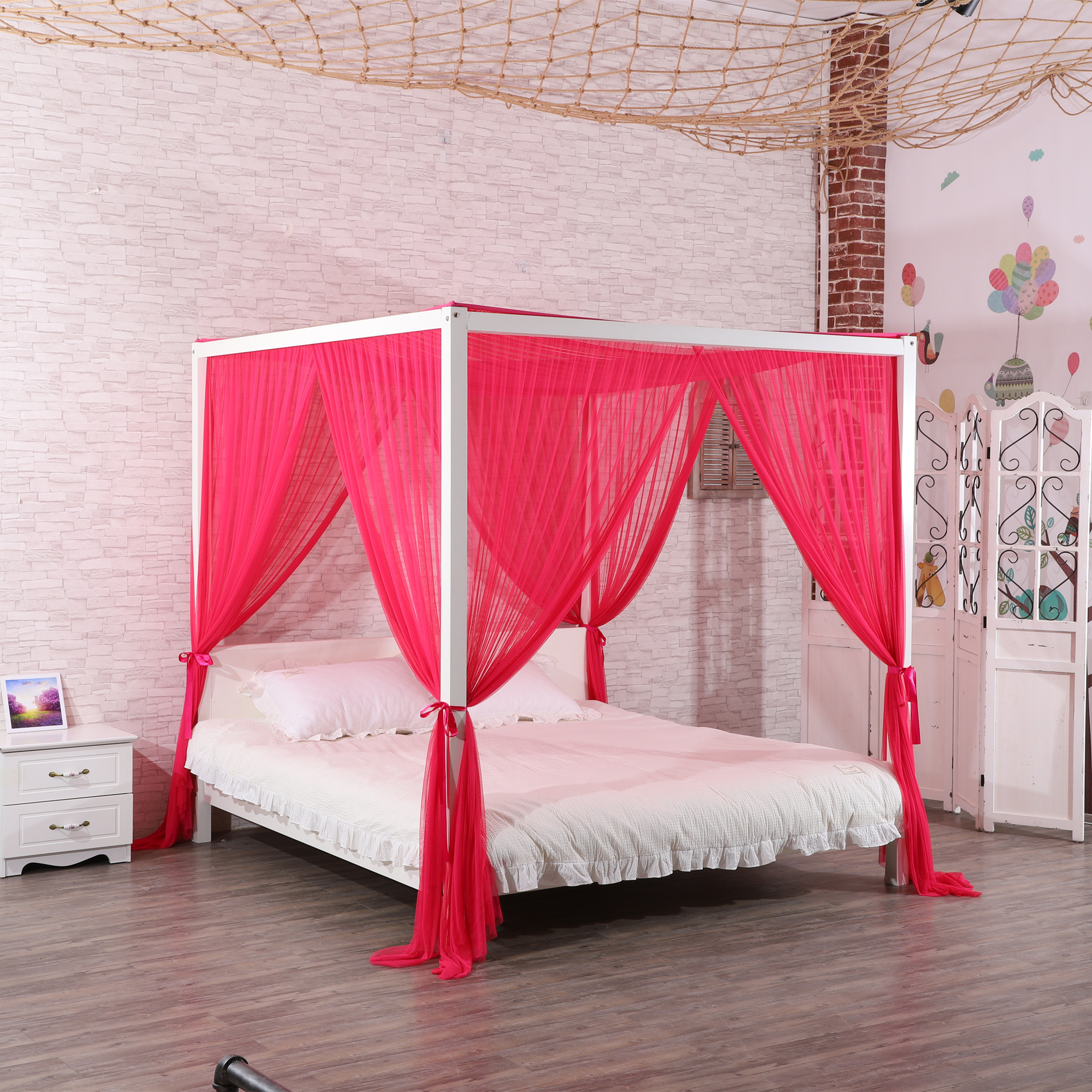 2020 nuevo estilo 100% poliéster de alta calidad forma Rectangular decoración del hogar red de cama doble mosquitera de tamaño King para cama