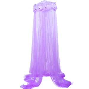 Más Popular LLIN plegable púrpura bordado cúpula cama dosel interior decoración del hogar colgante princesa mosquitera