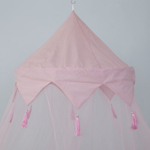 2020 venta caliente estilo lindo rosa borla decoración bebé cuna Conopy mosquitera