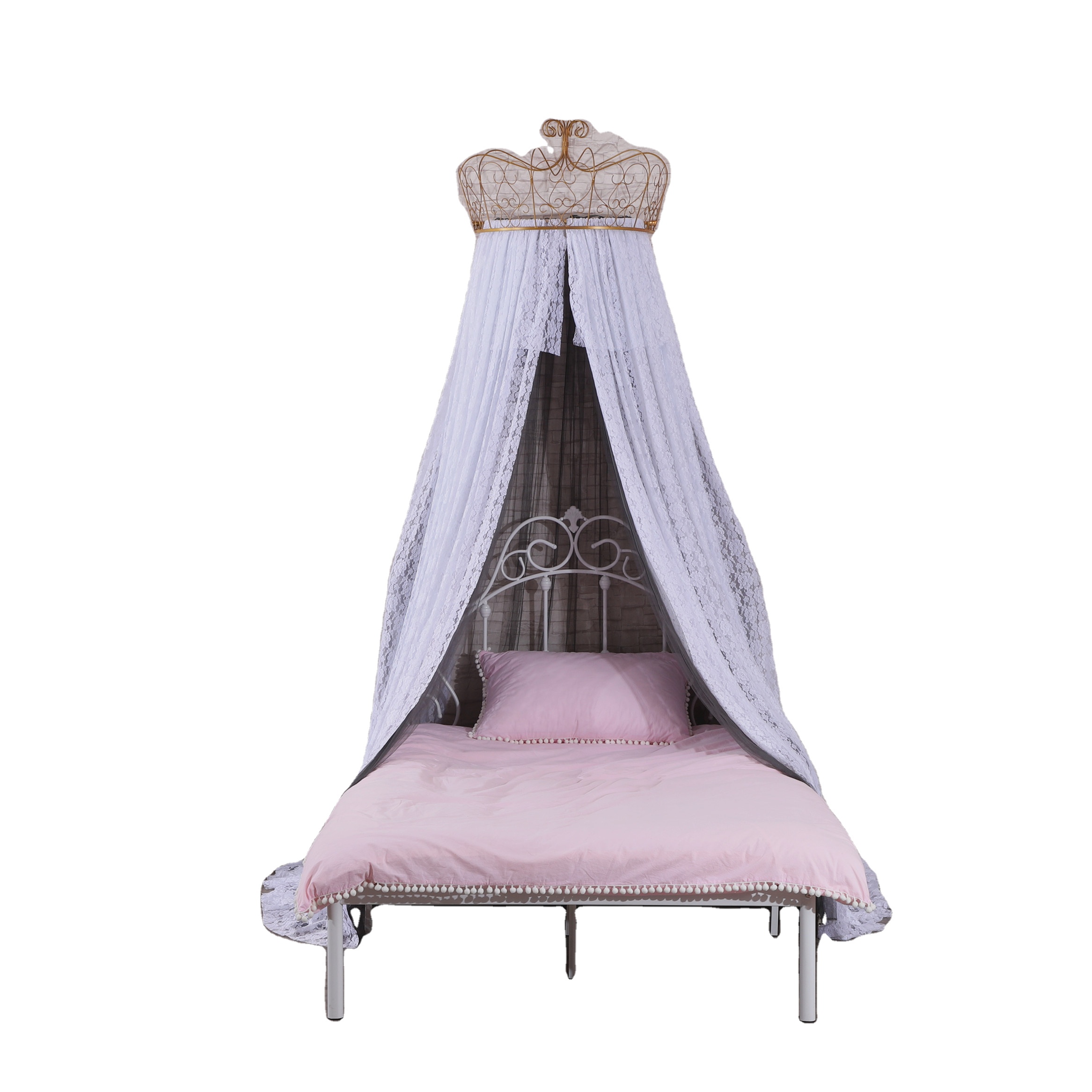 Último diseño Princess Crown Top Mosquito Nets Lace Bed Cortinas