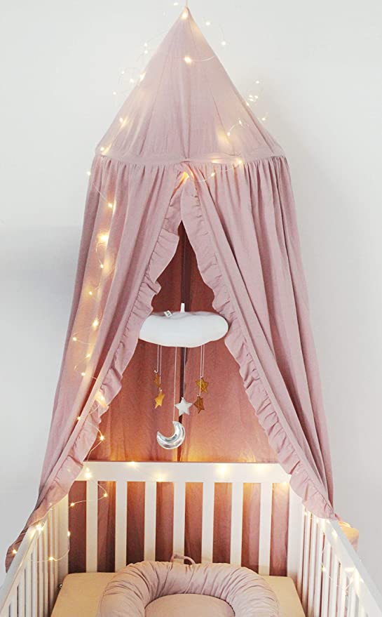 Rosa princesa luces LED flor de algodón decorativo niños bebé niños cama cuna toldos regalo para niñas
