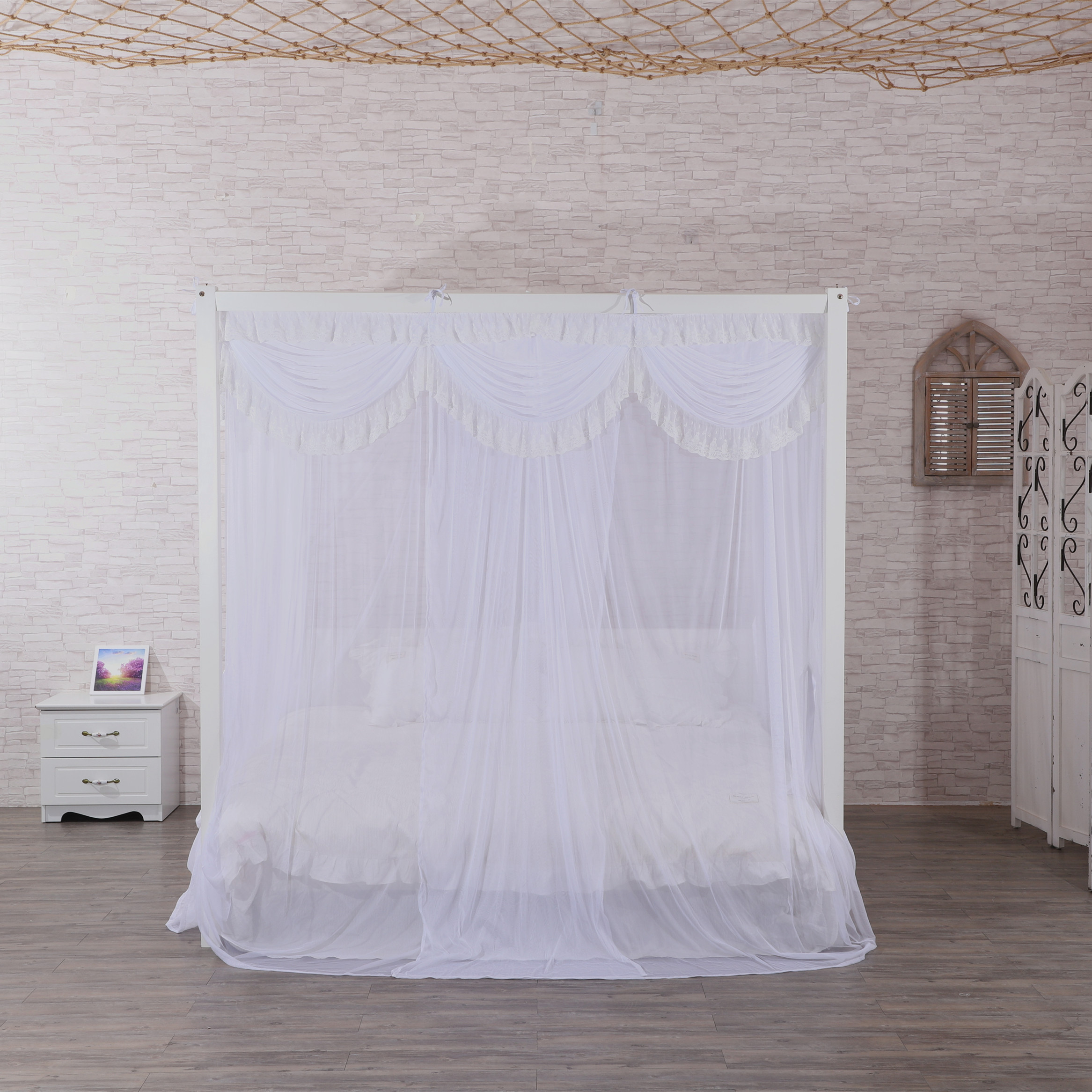 Nuevo diseño estilo princesa hermoso dosel de encaje malla interior decoración del hogar red rey cama tamaño queen forma cuadrada mosquitera