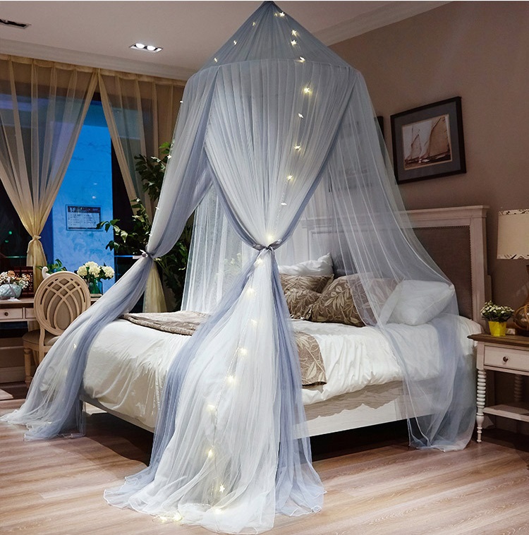 Nuevo diseño, luces Led blancas grises, decoración que brilla intensamente, mosquiteras para cama doble