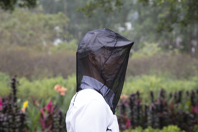 Sombrero de red de cabeza de mosquito de cara protegida de malla negra militar de viaje al aire libre
