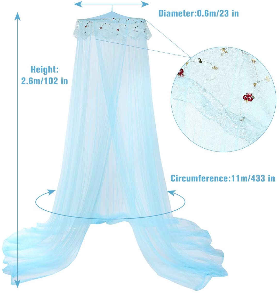 Princess Girl Bed Canopy Lace Mosquito Net para niñas Bed Round Lace Dome