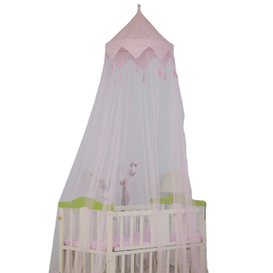 2020 venta caliente estilo lindo rosa borla decoración bebé cuna Conopy mosquitera