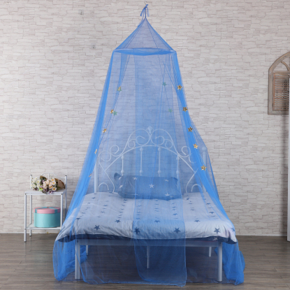 Nuevo diseño de poliéster azul cama dosel niñas colgando mosquitera con estrellas